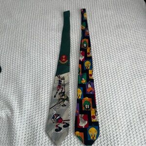 Bundle (2) Ties Bugs Bunny Colorful Cartoon 100% Silk Vintage 1993